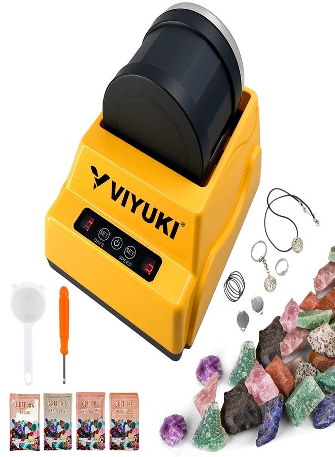 VIYUKI Professional Rock Tumbler Kit Includes Rough Gemstones, 4 Polishing Grits, Jewelry Fastenings,Operating Instruction, Great Stem Science Kit - Image 1